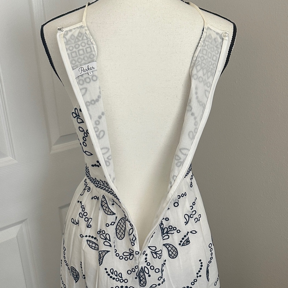 Parker White Dress with Navy Embroidery - Picture 9 of 11